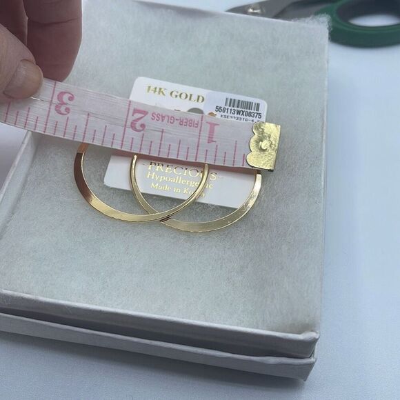 NWT 14K gold dipped flat metal 2” hoops post backs. - Picture 5 of 6